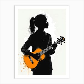 Silhouette Of A Girl Playing Ukulele Art Print