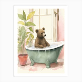 Teddy Bear Painting On A Bathtub Watercolour 2 Art Print