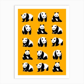Panda Bears Pattern Mustard Yellow Art Print
