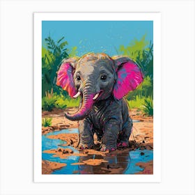 Baby Elephant In The Puddle 1 Art Print