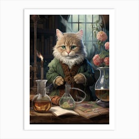 Cute Cat As An Alchemist 1 Art Print