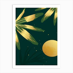 Golden Leaves And Moon Art Print