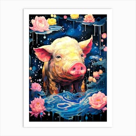 Pig In Water Art Print