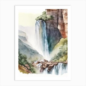 Blyde River Canyon Waterfalls, South Africa Water Colour  (2) Art Print