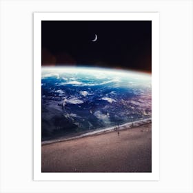 Space Beach Walk And Crescent Moon Art Print