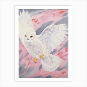 Pink Ethereal Bird Painting Snowy Owl 2 Art Print