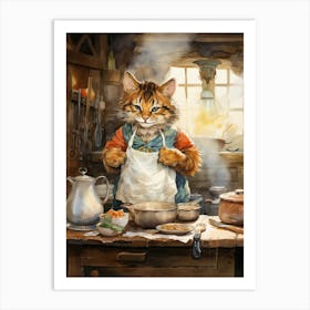 Tiger Illustration Cooking Watercolour 1 Art Print
