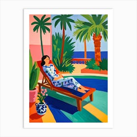 Woman Relaxes By The Pool Art Print