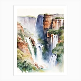 Blyde River Canyon Waterfalls, South Africa Water Colour  (1) Art Print