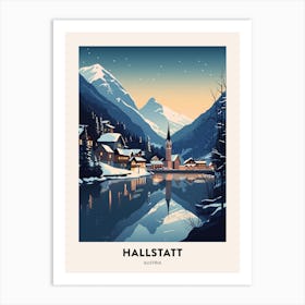 Winter Night  Travel Poster Hallstatt Austria 2 Art Print