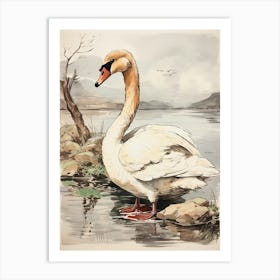 Storybook Animal Watercolour Swan 1 Art Print