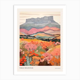 Table Mountain South Africa Colourful Mountain Illustration Poster Art Print