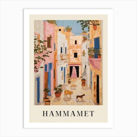 Hammamet Tunisia 3 Vintage Pink Travel Illustration Poster Art Print