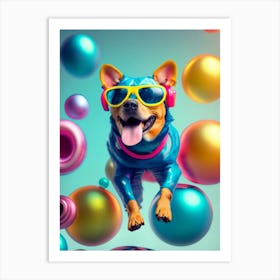 Dog With Headphones 9 Art Print