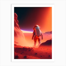 Astronaut Landing On Mars Neon Nights 3 Art Print