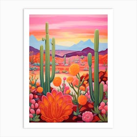 Cactus In The Desert Painting Fishhook Cactus Art Print