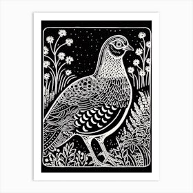B&W Bird Linocut Grouse 1 Art Print