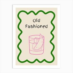 Old Fashioned Doodle Poster Green & Pink Art Print