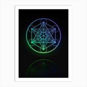 Neon Blue and Green Abstract Geometric Glyph on Black n.0321 Art Print