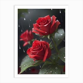 Red Roses At Rainy With Water Droplets Vertical Composition 55 Art Print