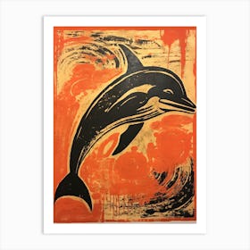 Dolphin, Woodblock Animal  Drawing 2 Art Print