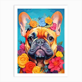 French Bulldog Portrait With A Flower Crown, Matisse Painting Style 1 Art Print