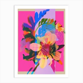 Cineraria 4 Neon Flower Collage Art Print