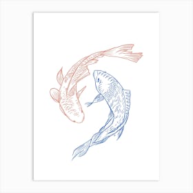 Red And Blue Koi Fish Art Print