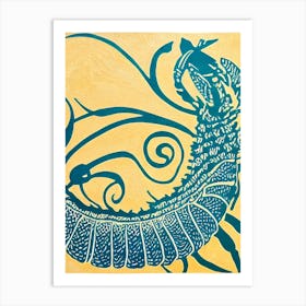 Blue Lobster II Linocut Art Print