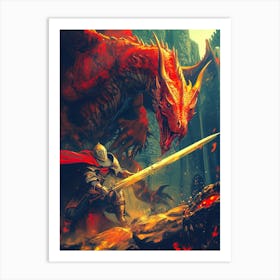 Knight Vs Dragon Art Print