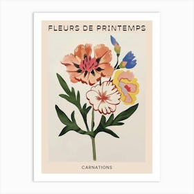 Spring Floral French Poster  Carnations 2 Art Print