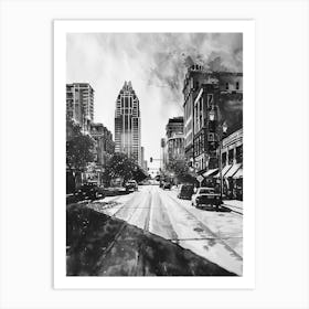 Sixth Street Austin Texas Black And White Watercolour 3 Art Print