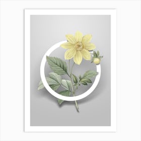 Vintage Dahlia Simplex Minimalist Flower Geometric Circle on Soft Gray n.0176 Art Print