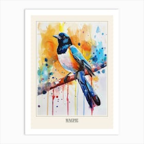 Magpie Colourful Watercolour 2 Poster Art Print