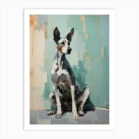 Great Dane Dog, Painting In Light Teal And Brown 1 Art Print