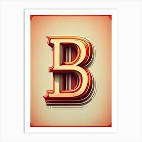 B  Letter, Alphabet Retro Drawing 2 Art Print