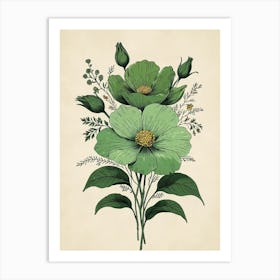 Green Flowers 1 Art Print