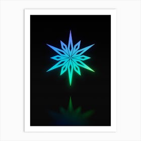 Neon Blue and Green Abstract Geometric Glyph on Black n.0016 Art Print