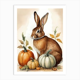 Painting Of A Cute Bunny With A Pumpkins (10) Art Print