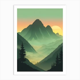 Misty Mountains Vertical Composition In Green Tone 52 Art Print