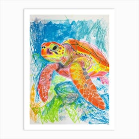 Sea Turtle Rainbow Ocean Scribble Art Print