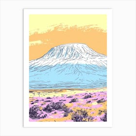 Mount Kenya Color Line Drawing (6) Art Print