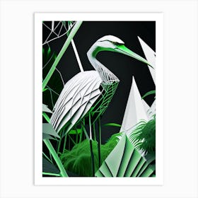 Pacific Reef Heron Polygonal Wireframe 1 Art Print