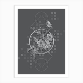 Vintage Alpine Rose Botanical with Line Motif and Dot Pattern in Ghost Gray Art Print