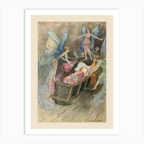 Fairies Around A Child In A Rocking Crib, Warwick Goble Art Print