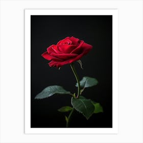 Single Red Rose On Black Background 24 Art Print