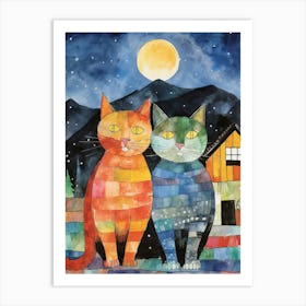 Cats In The Field With A Medieval Village In The Background 1 Art Print