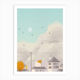 Minimal art Autumn view in a Japanese village Art Print