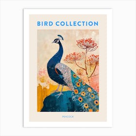 Textured Peacock On A Rock With Plants Poster Art Print