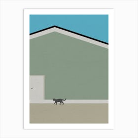 Minimal art Cat In Front Of A Building Art Print